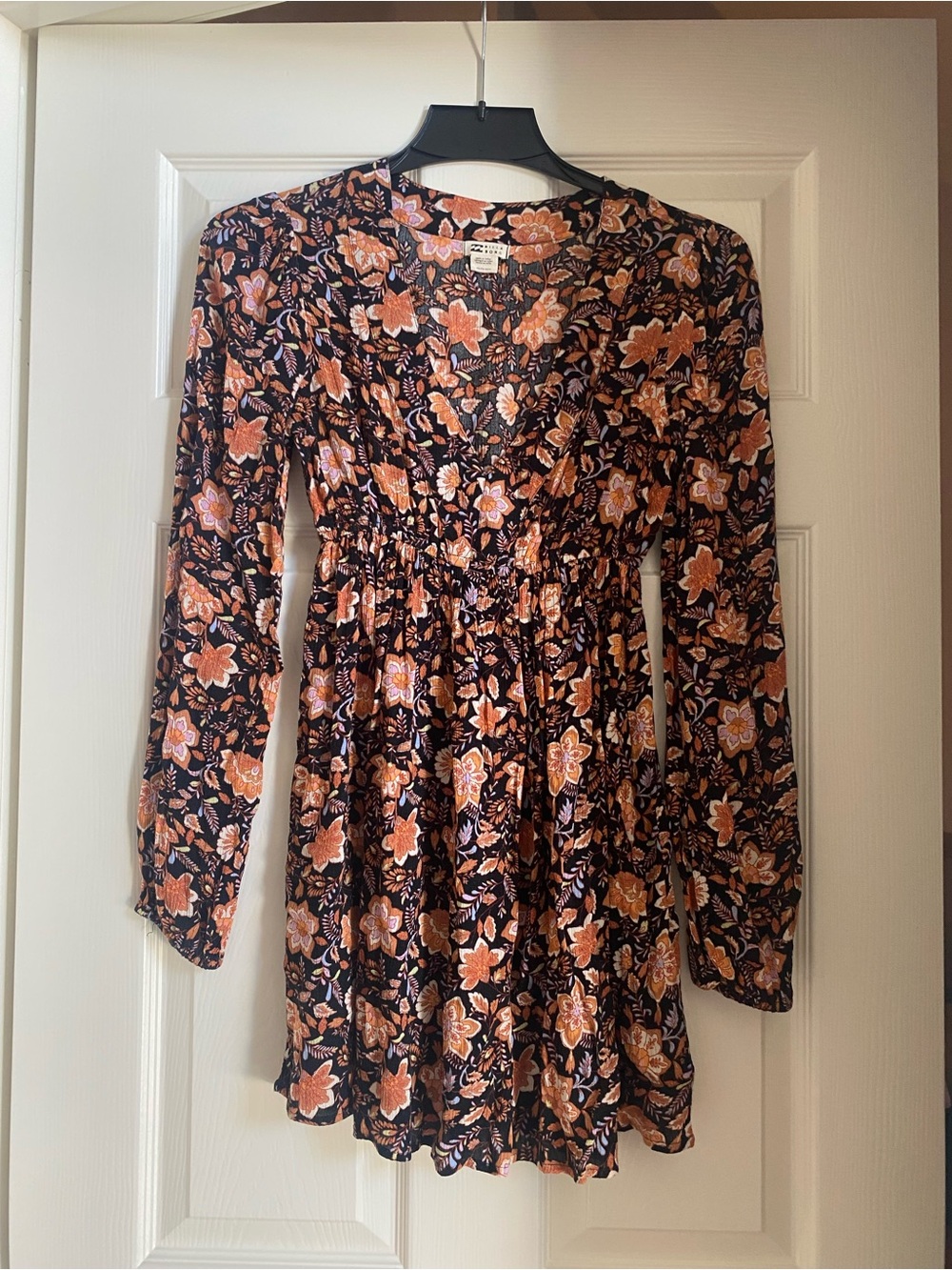 BILLABONG Black Mini Dress with Orange Floral Print